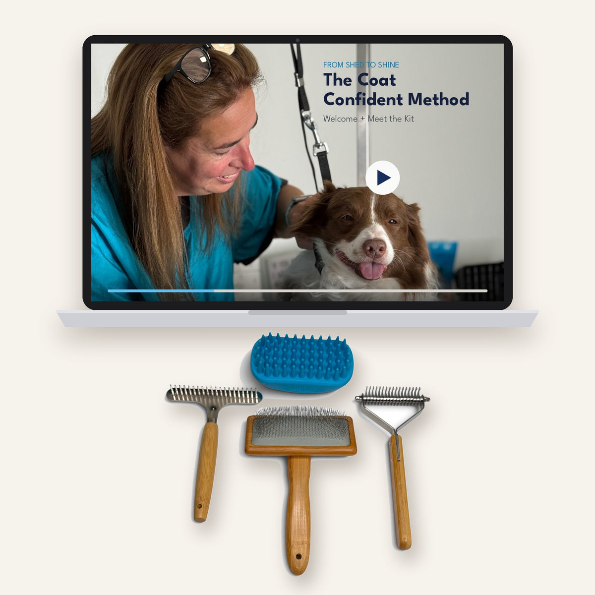 From Shed to Shine: The Coat Confident Method video course with the four For Fur Sake grooming tools