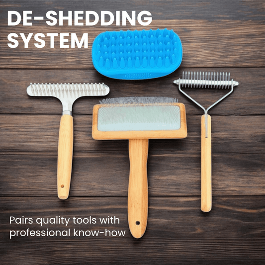 Best dog grooming deshedding tool kit with slicker brush, undercoat rake, deshedding tool and rubber curry brush for heavy shedding dogs